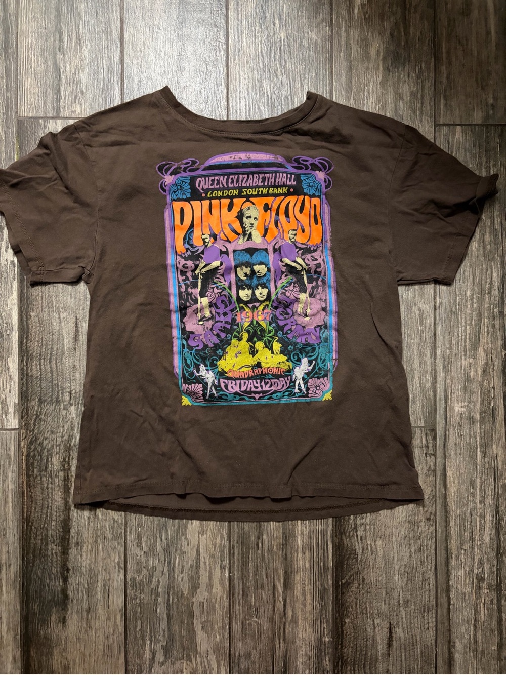 Pink Floyd Brown Short-Sleeve Tee with Multicolor Psychedelic Poster Graphic